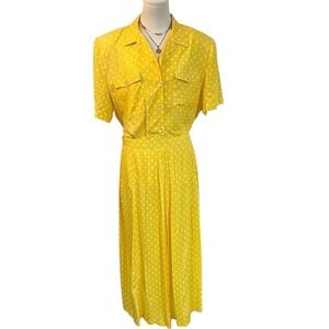 Vintage Carroll Reed Yellow Polka Dot Midi Skirt Set Retro Cottagecore Pinup 16
